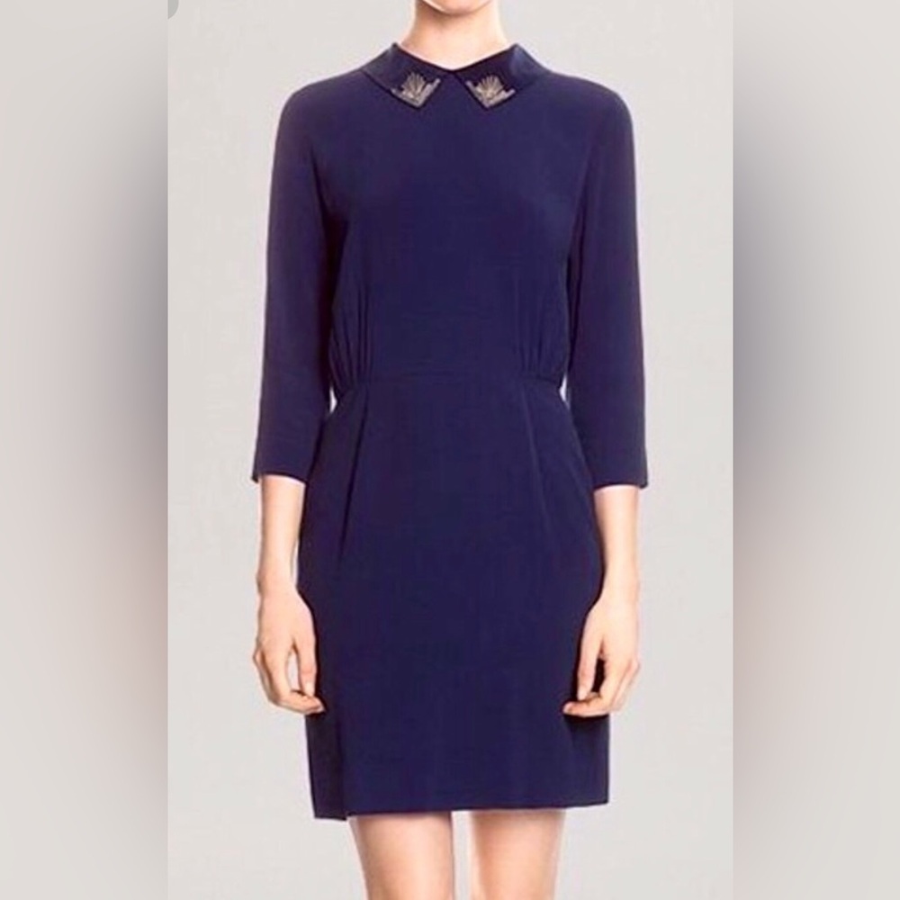 Sandro Dress - Embellished Collar size 2 navy blue